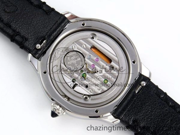 Elegant Ronde De Cartier 29mm DRF 1:1 Best Edition Sandblasted Silver-Plated White Dial on Black Leather Strap Ronda Quartz 5976