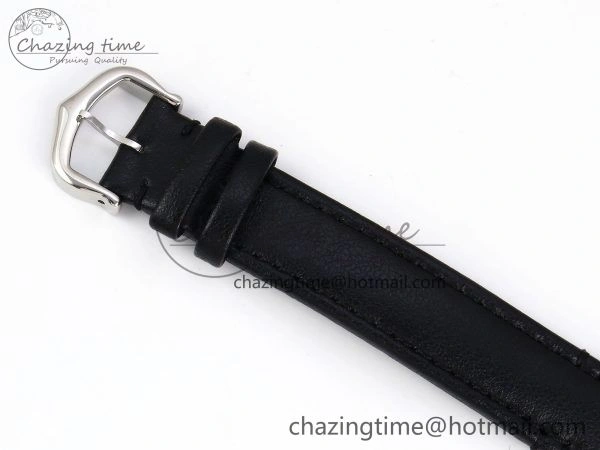 Elegant Ronde De Cartier 29mm DRF 1:1 Best Edition Sandblasted Silver-Plated White Dial on Black Leather Strap Ronda Quartz 5976