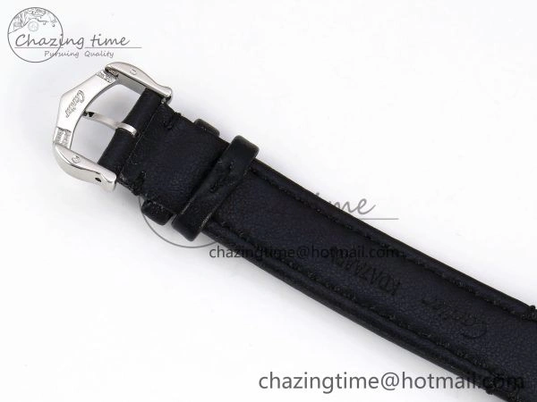 Elegant Ronde De Cartier 29mm DRF 1:1 Best Edition Sandblasted Silver-Plated White Dial on Black Leather Strap Ronda Quartz 5976