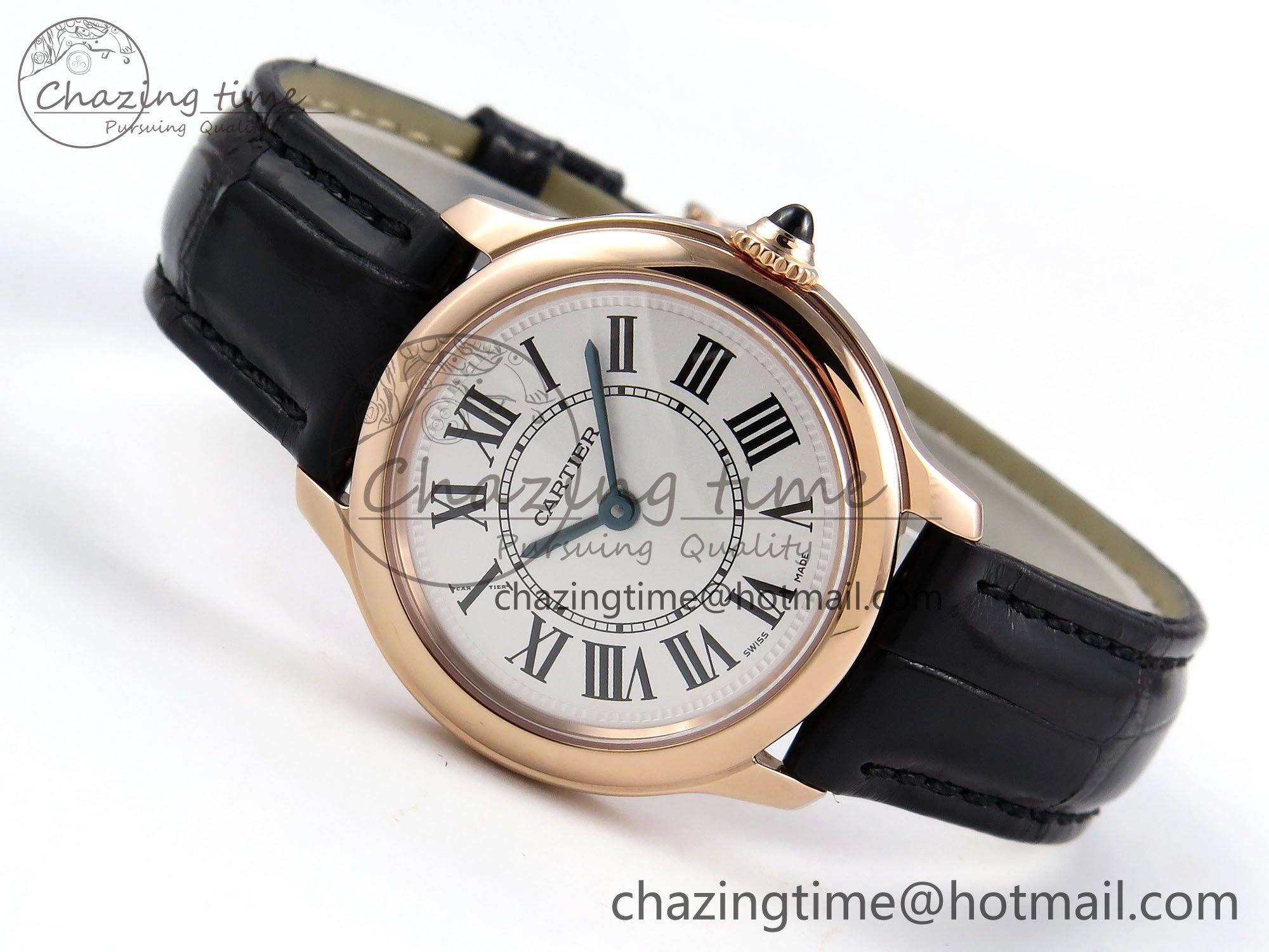 Ronde De Cartier 29mm RG DRF 1:1 Best Edition Sandblasted Silver-Plated White Dial on Black Leather Strap Ronda Quartz Resilient 5970