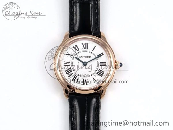 Ronde De Cartier 29mm RG DRF 1:1 Best Edition Sandblasted Silver-Plated White Dial on Black Leather Strap Ronda Quartz Resilient 5970
