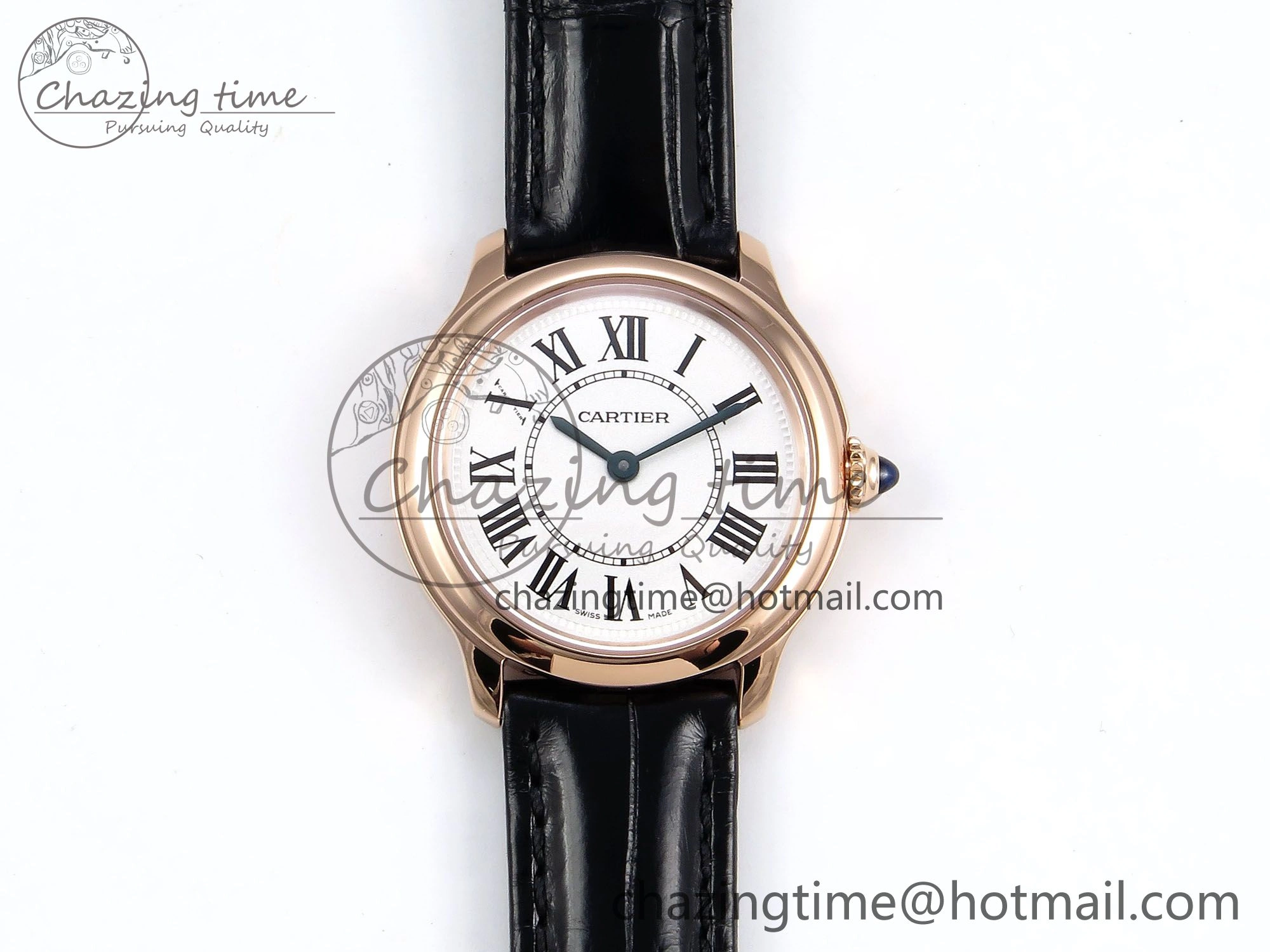 Ronde De Cartier 29mm RG DRF 1:1 Best Edition Sandblasted Silver-Plated White Dial on Black Leather Strap Ronda Quartz Resilient 5970