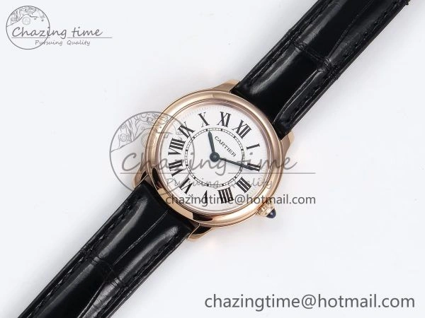 Ronde De Cartier 29mm RG DRF 1:1 Best Edition Sandblasted Silver-Plated White Dial on Black Leather Strap Ronda Quartz Resilient 5970