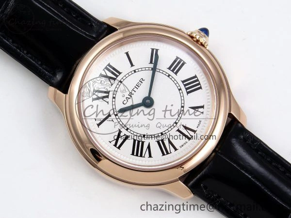 Ronde De Cartier 29mm RG DRF 1:1 Best Edition Sandblasted Silver-Plated White Dial on Black Leather Strap Ronda Quartz Resilient 5970