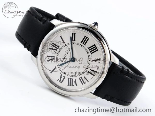 Ronde De Cartier 36mm DRF 1:1 Best Edition Sandblasted Silver-Plated White Dial on Black Leather Strap Ronda Quartz Sophisticated 5974