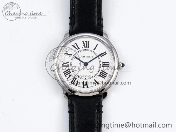 Ronde De Cartier 36mm DRF 1:1 Best Edition Sandblasted Silver-Plated White Dial on Black Leather Strap Ronda Quartz Sophisticated 5974