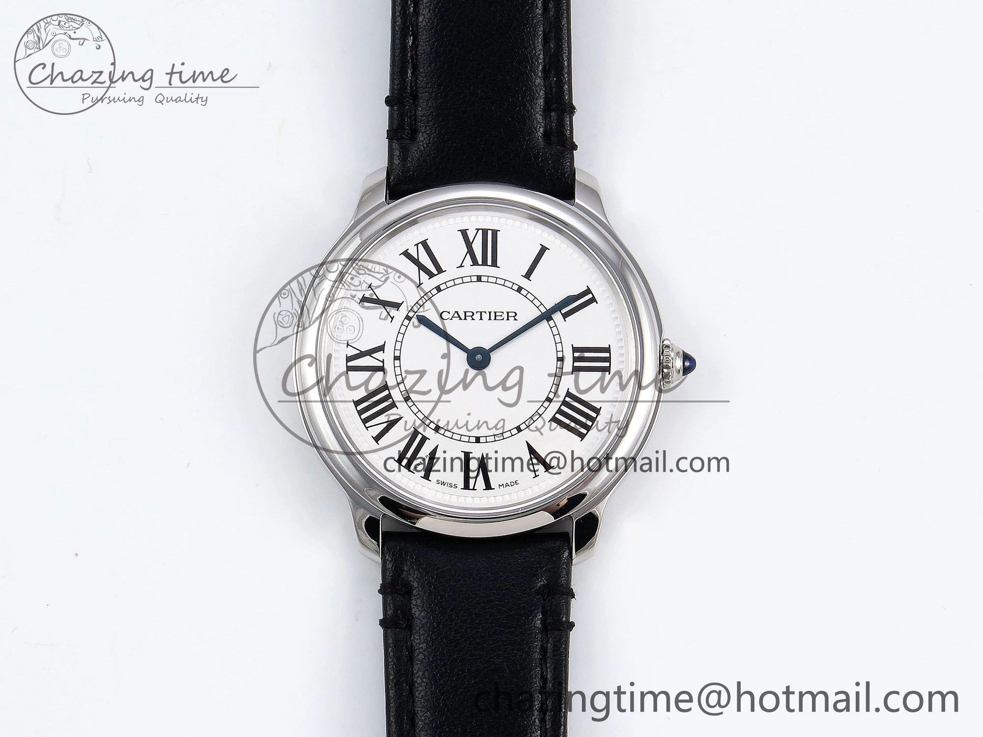 Ronde De Cartier 36mm DRF 1:1 Best Edition Sandblasted Silver-Plated White Dial on Black Leather Strap Ronda Quartz Sophisticated 5974