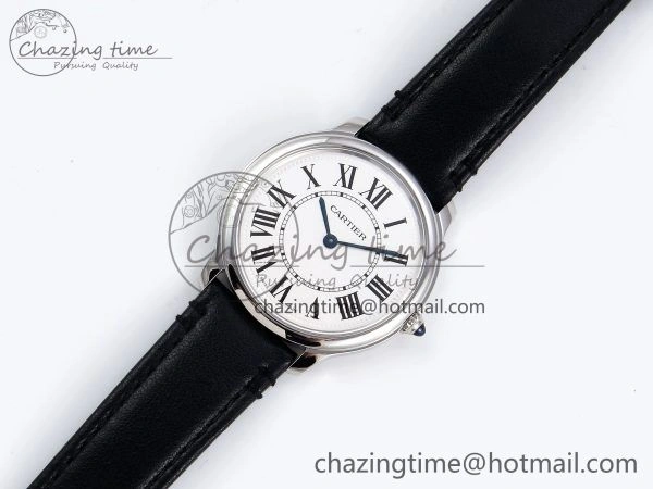 Ronde De Cartier 36mm DRF 1:1 Best Edition Sandblasted Silver-Plated White Dial on Black Leather Strap Ronda Quartz Sophisticated 5974