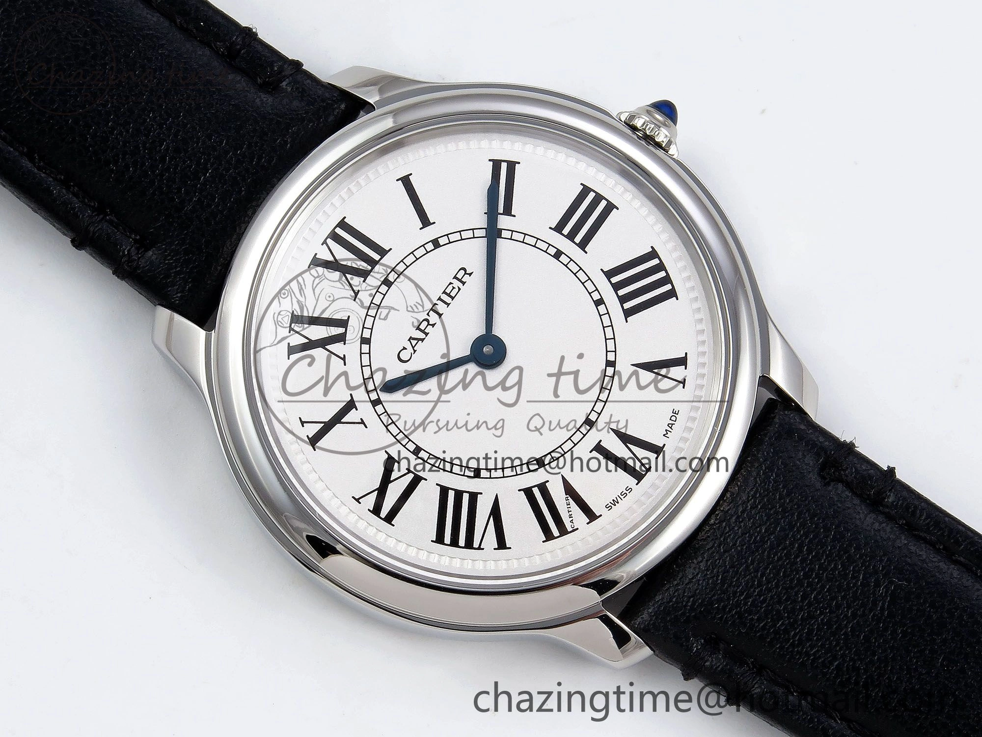 Ronde De Cartier 36mm DRF 1:1 Best Edition Sandblasted Silver-Plated White Dial on Black Leather Strap Ronda Quartz Sophisticated 5974