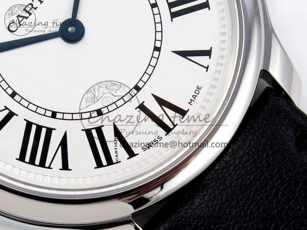 Ronde De Cartier 36mm DRF 1:1 Best Edition Sandblasted Silver-Plated White Dial on Black Leather Strap Ronda Quartz Sophisticated 5974