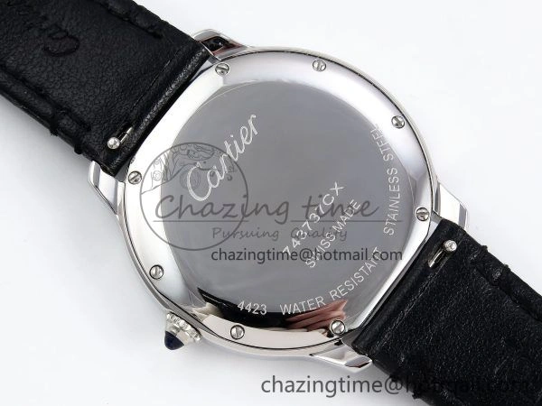 Ronde De Cartier 36mm DRF 1:1 Best Edition Sandblasted Silver-Plated White Dial on Black Leather Strap Ronda Quartz Sophisticated 5974