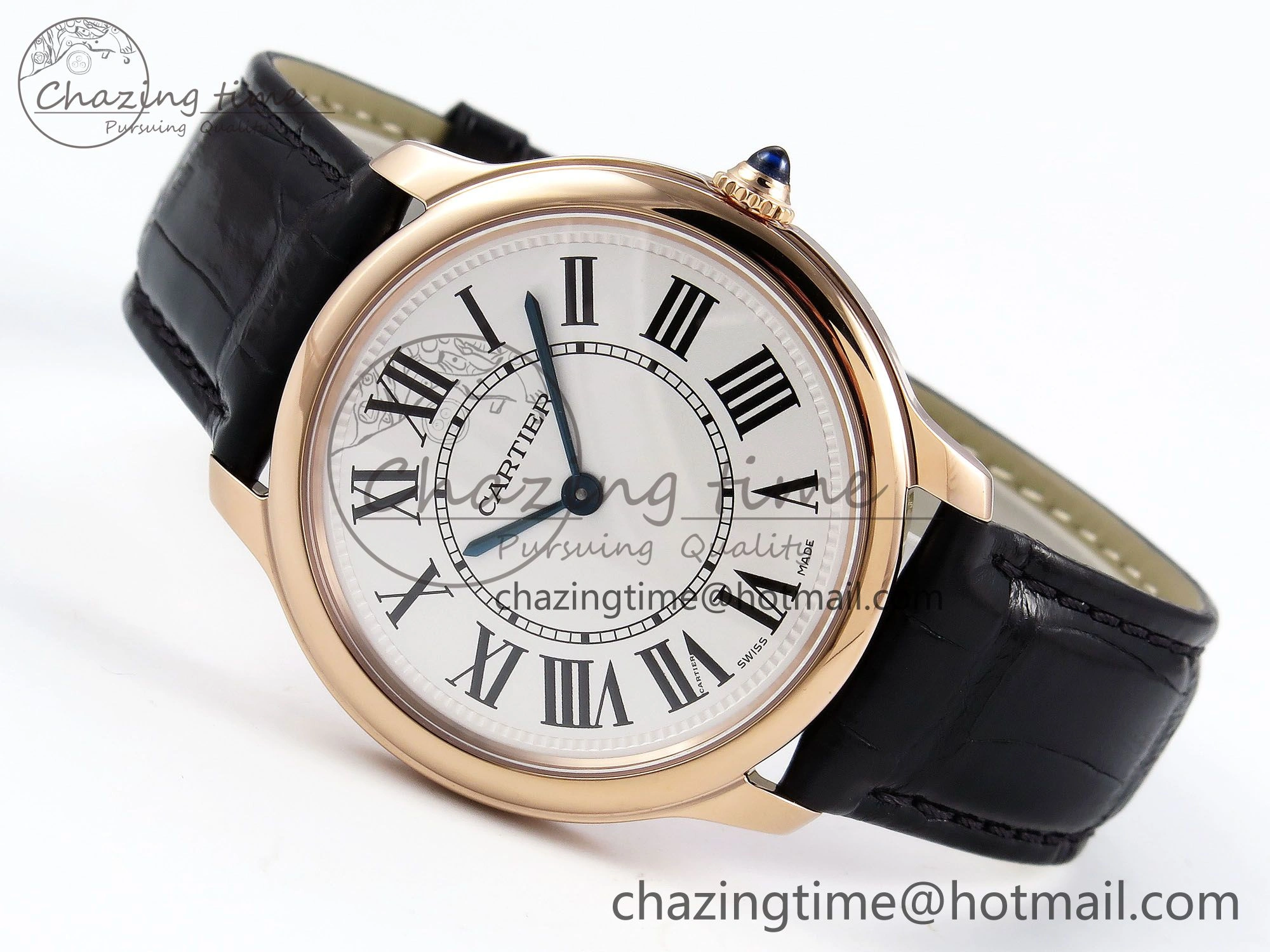Ronde De Cartier 36mm RG DRF 1:1 Best Edition Sandblasted Silver-Plated White Dial on Black Leather Strap Ronda Quartz Affordable 5969