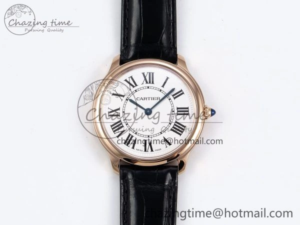 Ronde De Cartier 36mm RG DRF 1:1 Best Edition Sandblasted Silver-Plated White Dial on Black Leather Strap Ronda Quartz Affordable 5969