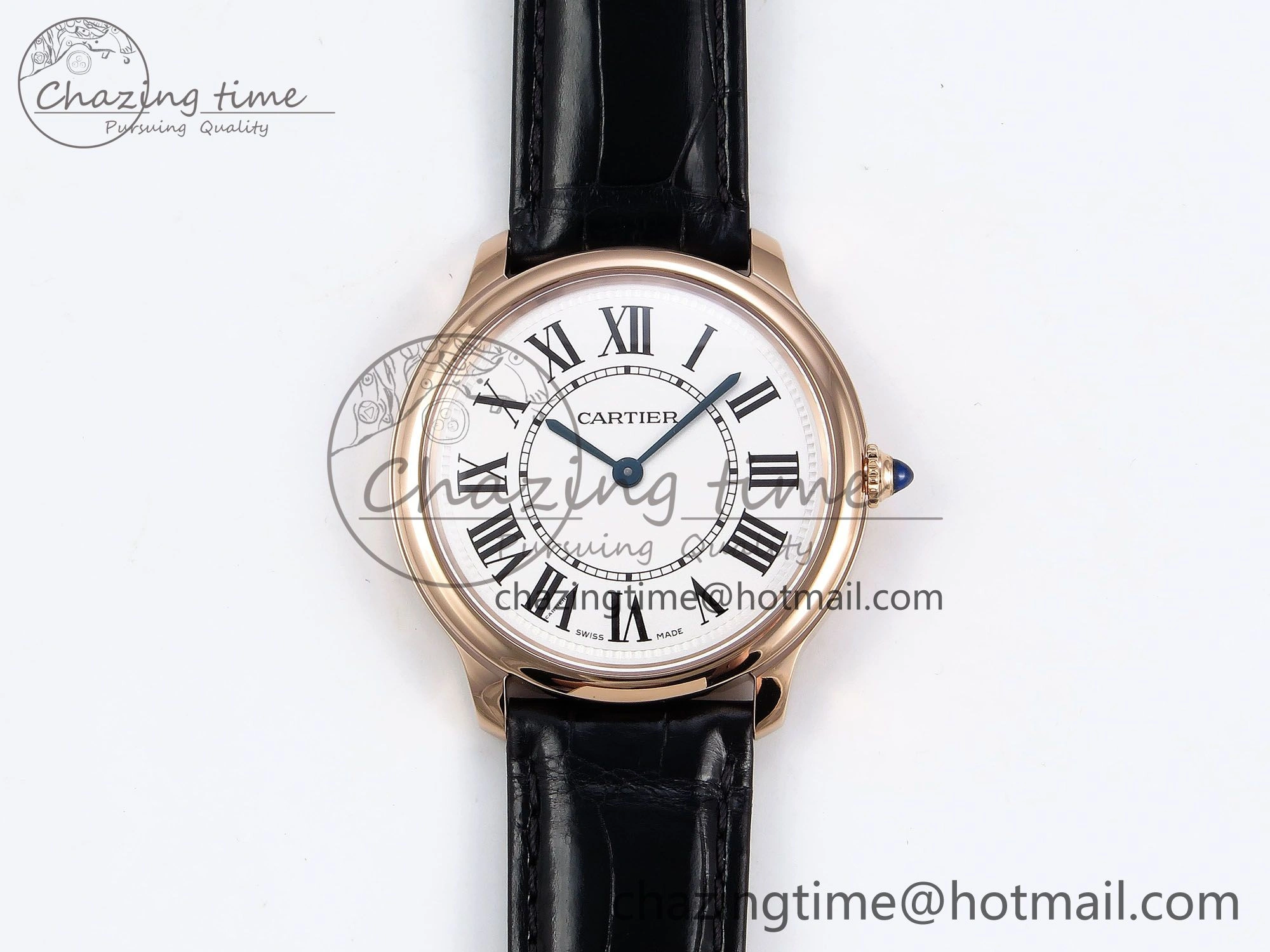 Ronde De Cartier 36mm RG DRF 1:1 Best Edition Sandblasted Silver-Plated White Dial on Black Leather Strap Ronda Quartz Affordable 5969