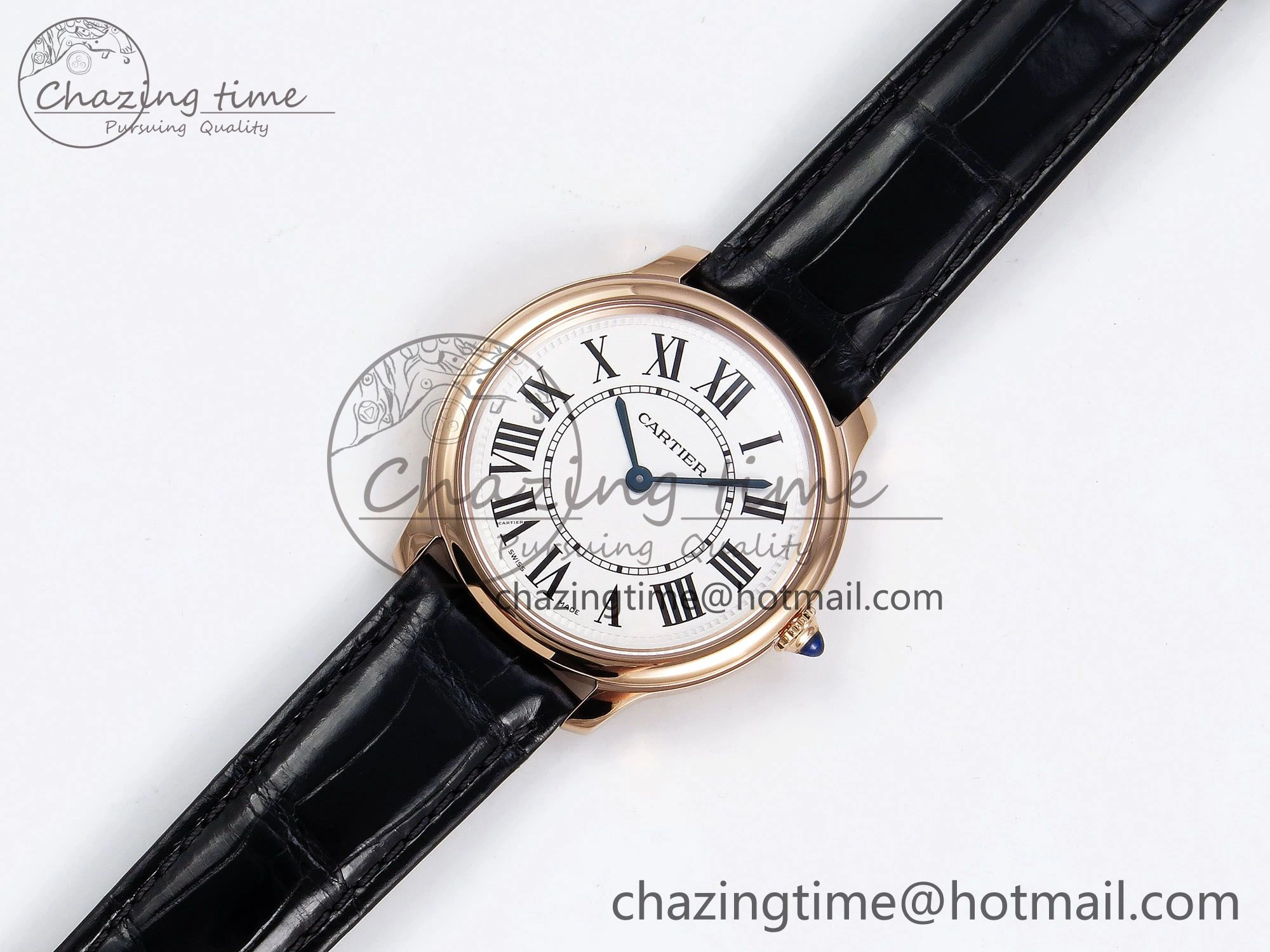 Ronde De Cartier 36mm RG DRF 1:1 Best Edition Sandblasted Silver-Plated White Dial on Black Leather Strap Ronda Quartz Affordable 5969