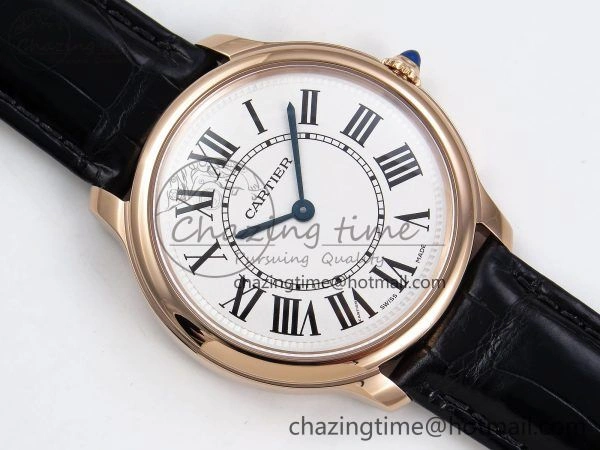Ronde De Cartier 36mm RG DRF 1:1 Best Edition Sandblasted Silver-Plated White Dial on Black Leather Strap Ronda Quartz Affordable 5969