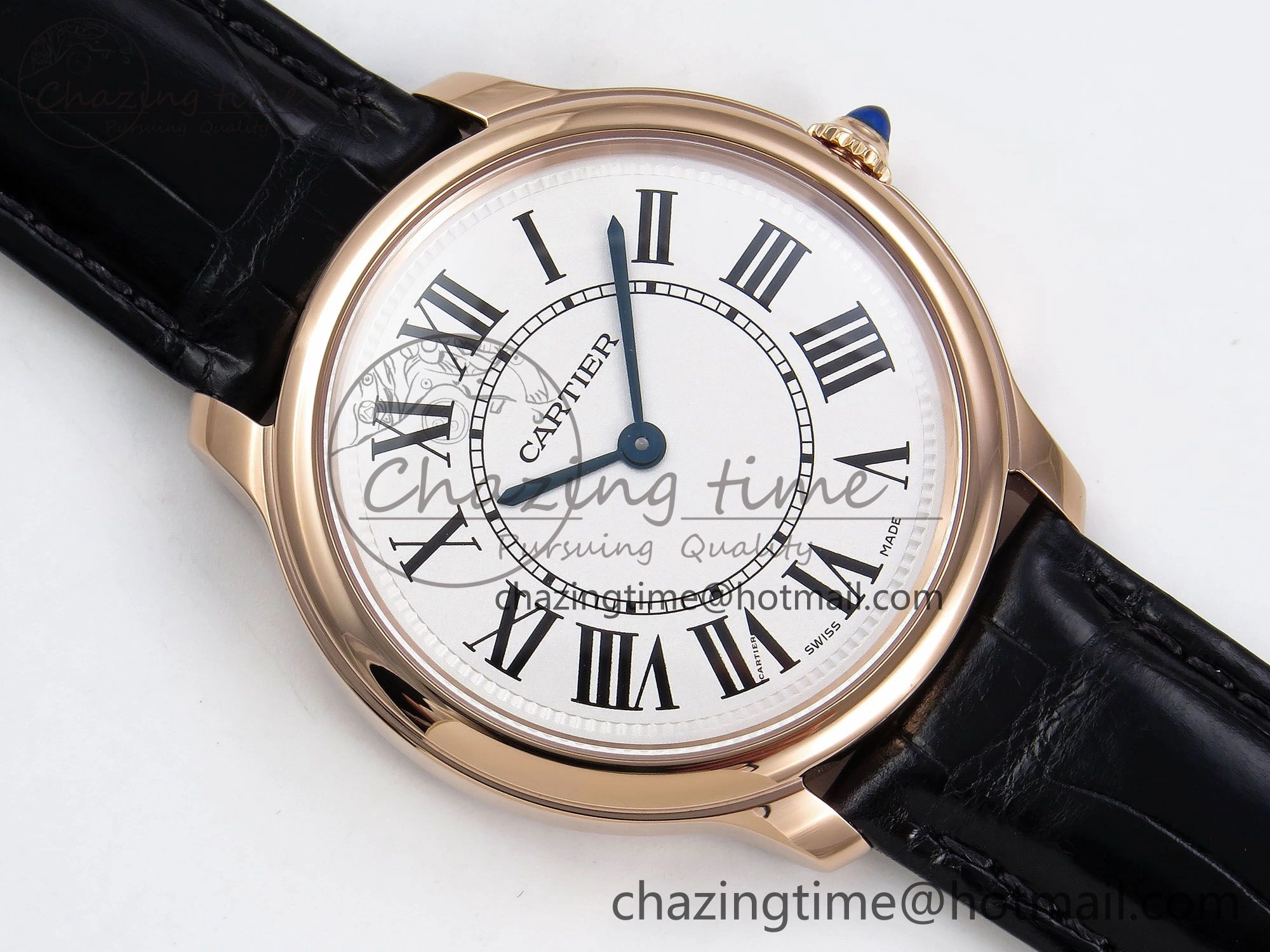 Ronde De Cartier 36mm RG DRF 1:1 Best Edition Sandblasted Silver-Plated White Dial on Black Leather Strap Ronda Quartz Affordable 5969