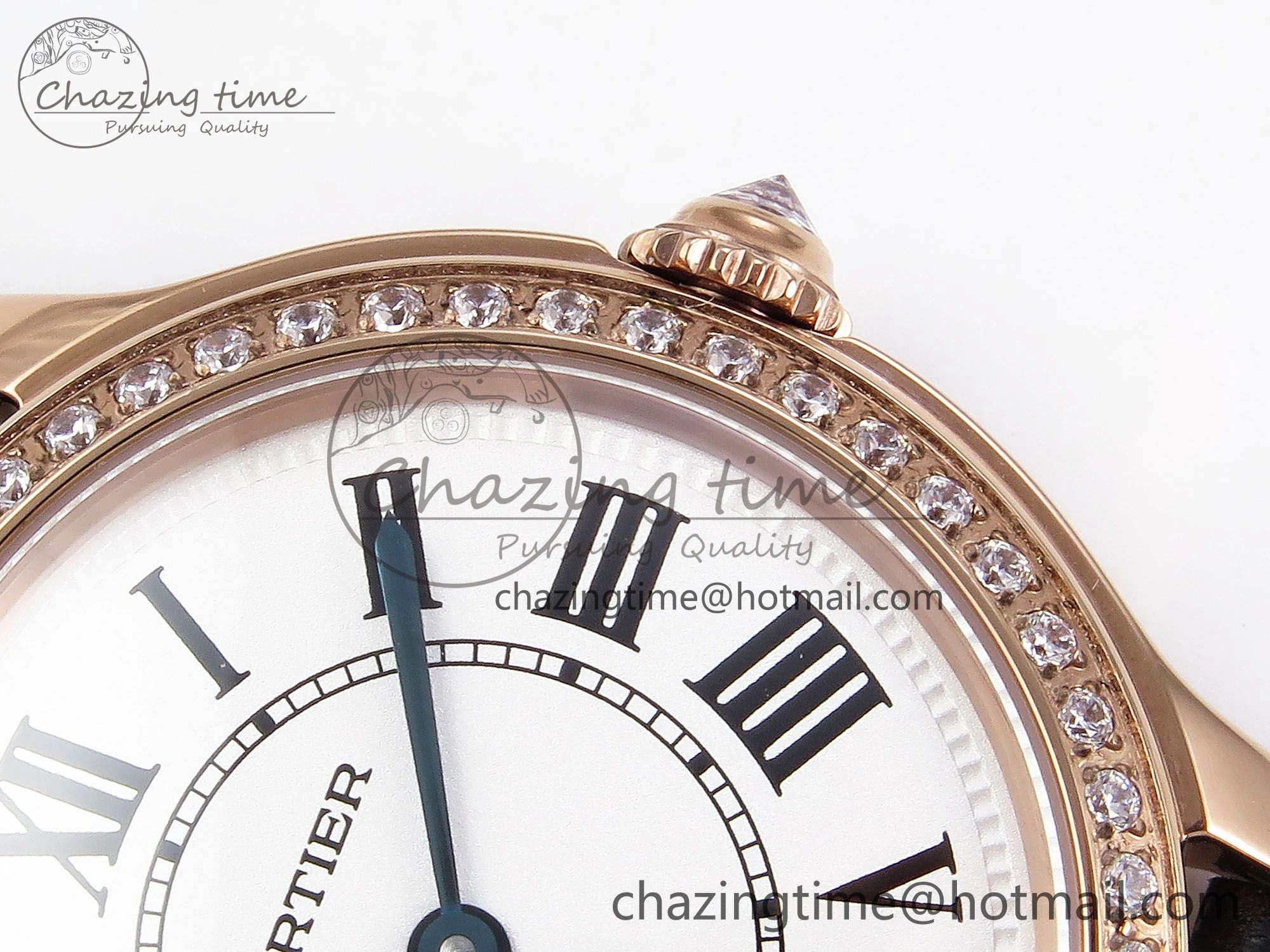 Sleek Ronde Louis Cartier 29mm RG DRF 1:1 Best Edition Sandblasted Beige Dial Diamonds Bezel on Black Leather Strap Ronda Quartz 5972