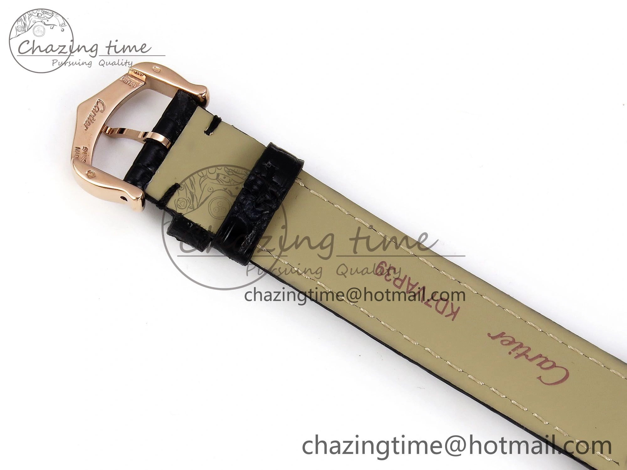Sleek Ronde Louis Cartier 29mm RG DRF 1:1 Best Edition Sandblasted Beige Dial Diamonds Bezel on Black Leather Strap Ronda Quartz 5972