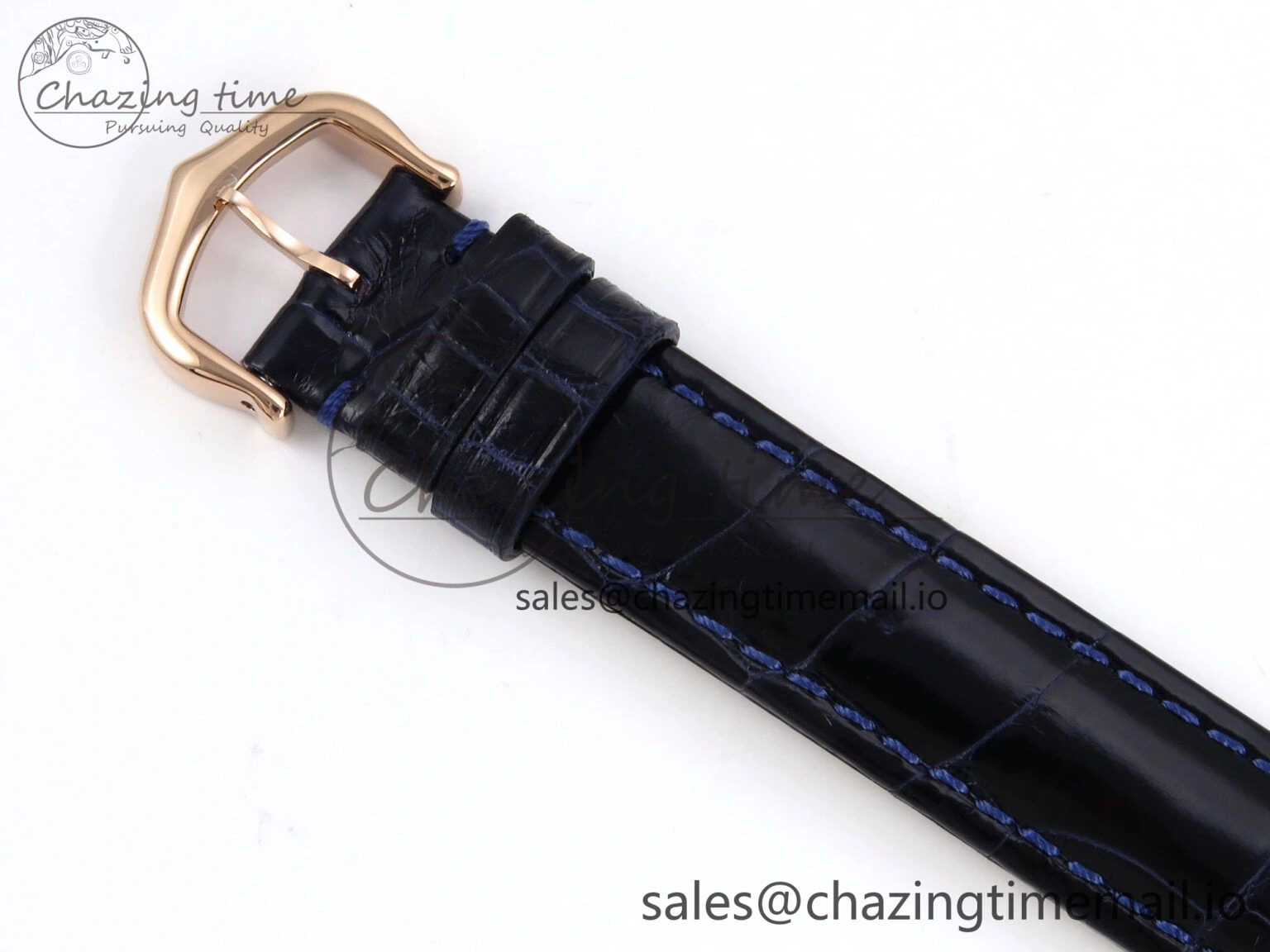 Ronde Louis Cartier 29mm RG DRF 1:1 Best Edition Sandblasted Beige Dial Diamonds Bezel on Blue Leather Strap Ronda Quartz OnTrend 5873
