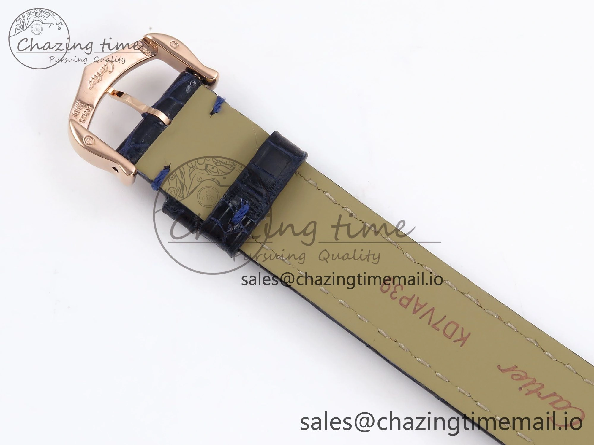 Ronde Louis Cartier 29mm RG DRF 1:1 Best Edition Sandblasted Beige Dial Diamonds Bezel on Blue Leather Strap Ronda Quartz OnTrend 5873
