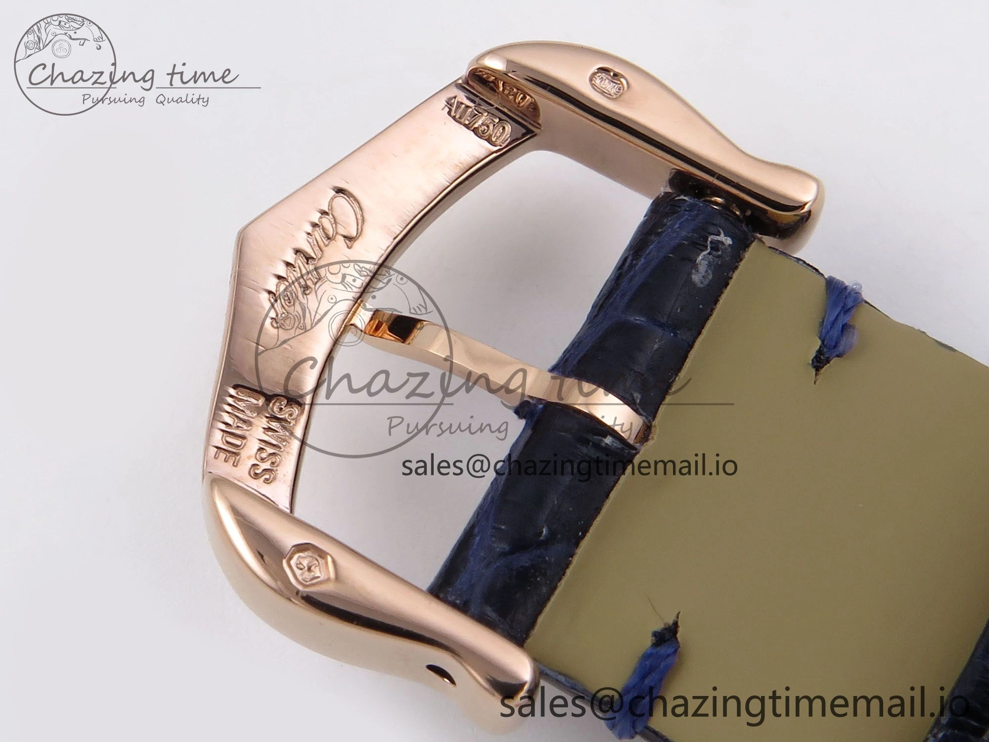 Ronde Louis Cartier 29mm RG DRF 1:1 Best Edition Sandblasted Beige Dial Diamonds Bezel on Blue Leather Strap Ronda Quartz OnTrend 5873