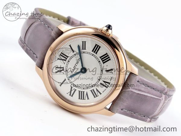 ComfortFit Ronde Louis Cartier 29mm RG DRF 1:1 Best Edition Sandblasted Beige Dial on Purple Leather Strap Ronda Quartz 5975