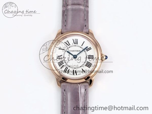 ComfortFit Ronde Louis Cartier 29mm RG DRF 1:1 Best Edition Sandblasted Beige Dial on Purple Leather Strap Ronda Quartz 5975