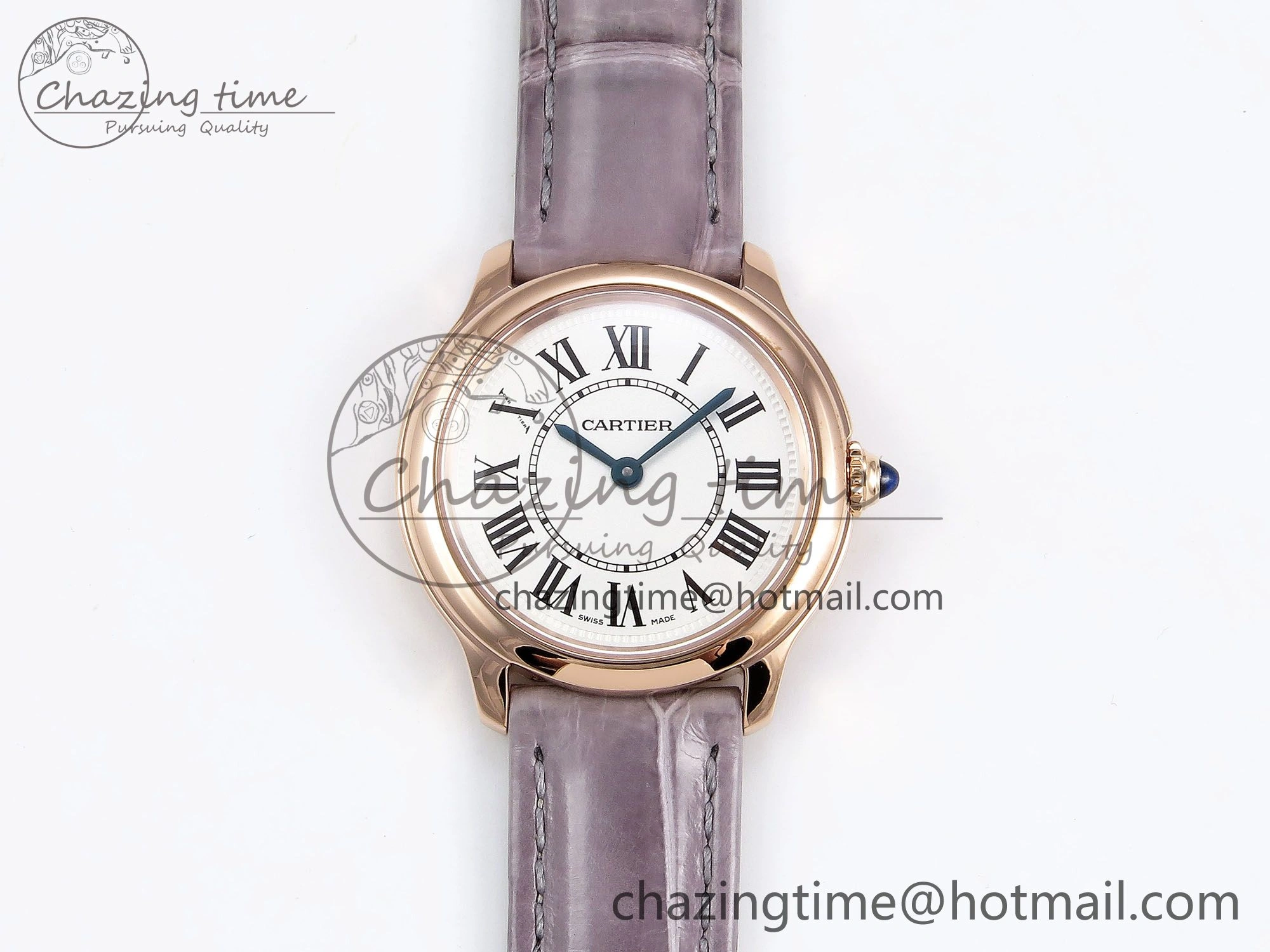 ComfortFit Ronde Louis Cartier 29mm RG DRF 1:1 Best Edition Sandblasted Beige Dial on Purple Leather Strap Ronda Quartz 5975