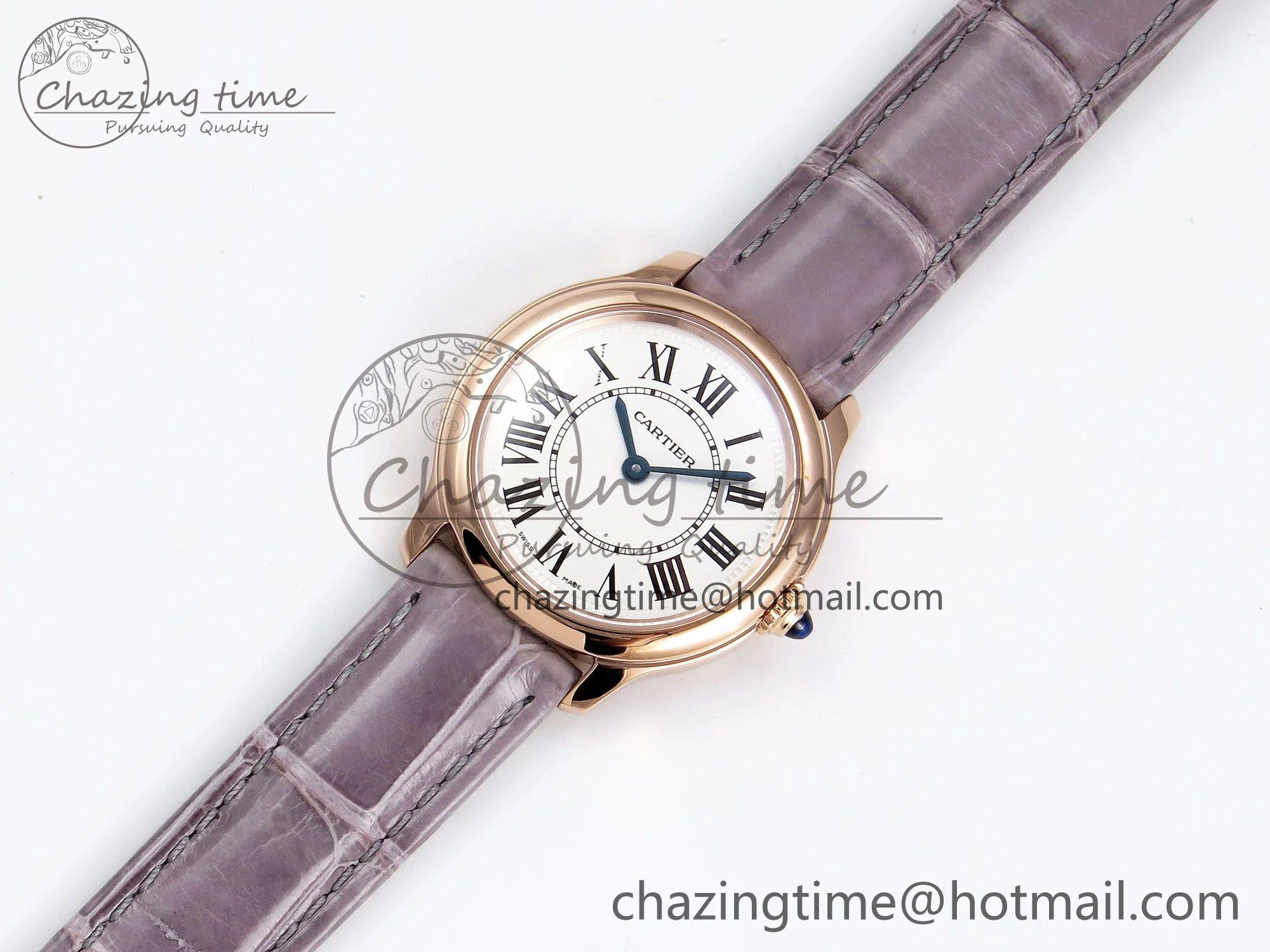 ComfortFit Ronde Louis Cartier 29mm RG DRF 1:1 Best Edition Sandblasted Beige Dial on Purple Leather Strap Ronda Quartz 5975