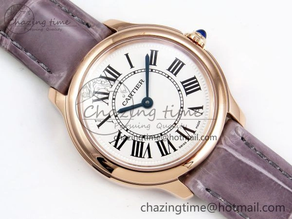 ComfortFit Ronde Louis Cartier 29mm RG DRF 1:1 Best Edition Sandblasted Beige Dial on Purple Leather Strap Ronda Quartz 5975