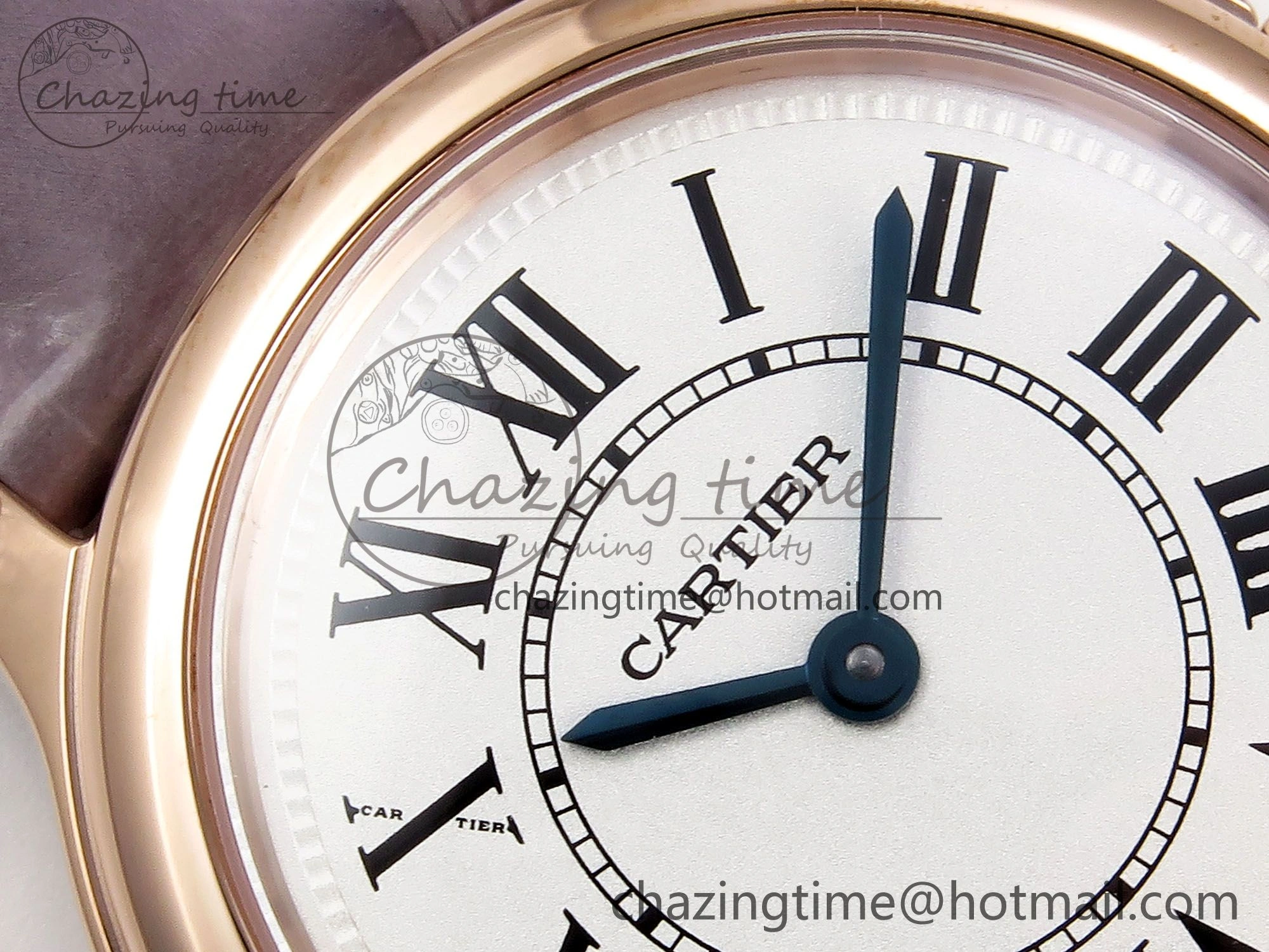 ComfortFit Ronde Louis Cartier 29mm RG DRF 1:1 Best Edition Sandblasted Beige Dial on Purple Leather Strap Ronda Quartz 5975