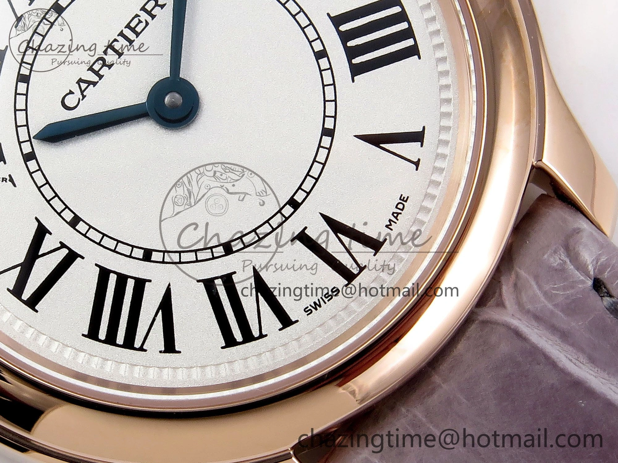 ComfortFit Ronde Louis Cartier 29mm RG DRF 1:1 Best Edition Sandblasted Beige Dial on Purple Leather Strap Ronda Quartz 5975