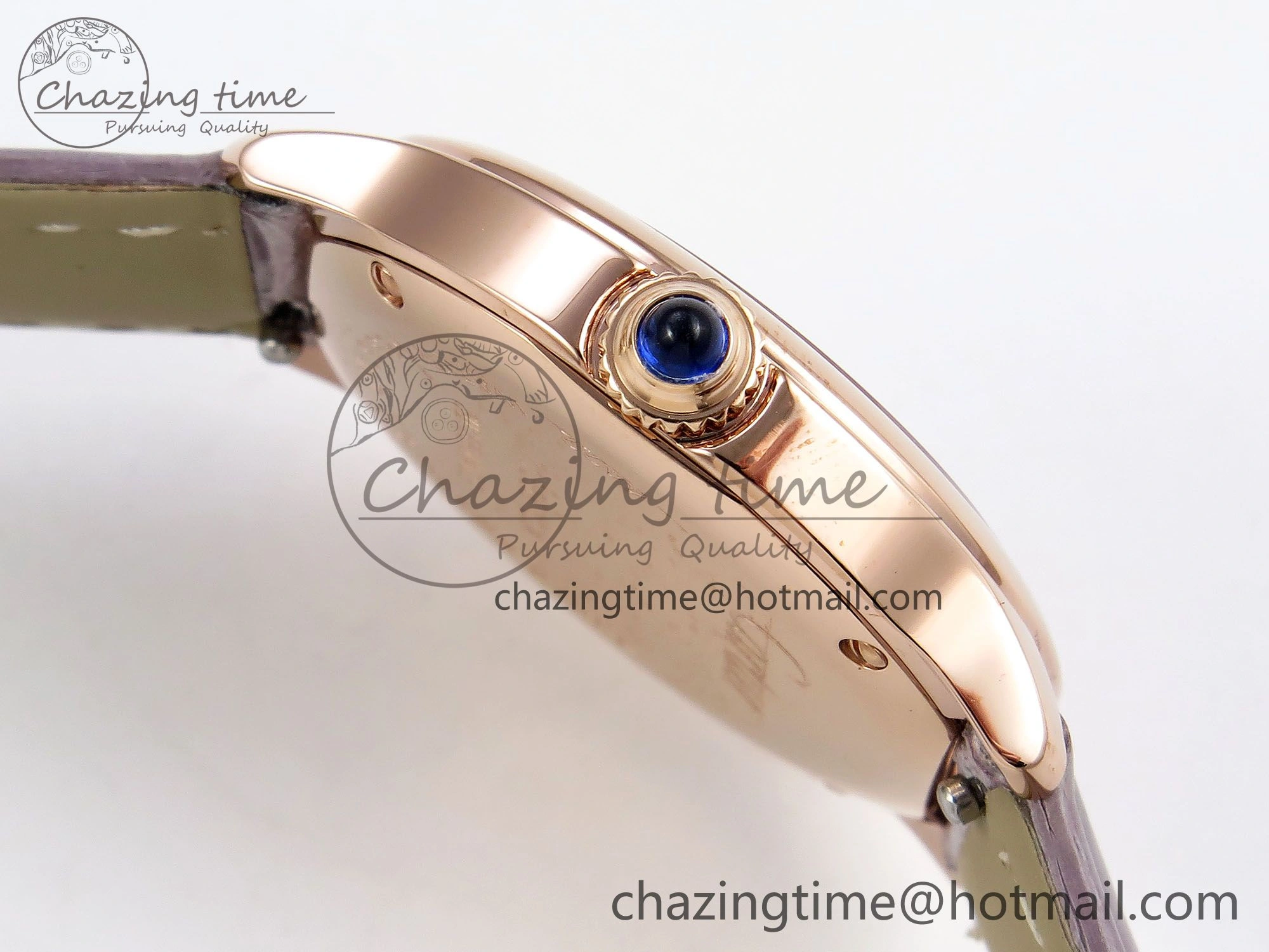 ComfortFit Ronde Louis Cartier 29mm RG DRF 1:1 Best Edition Sandblasted Beige Dial on Purple Leather Strap Ronda Quartz 5975