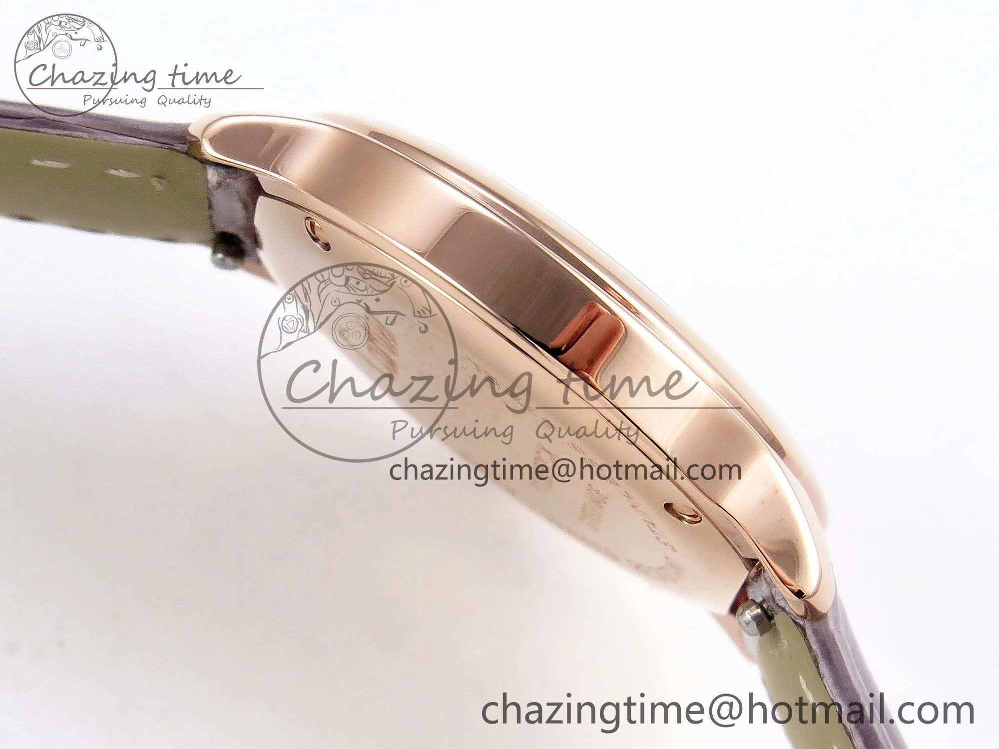 ComfortFit Ronde Louis Cartier 29mm RG DRF 1:1 Best Edition Sandblasted Beige Dial on Purple Leather Strap Ronda Quartz 5975