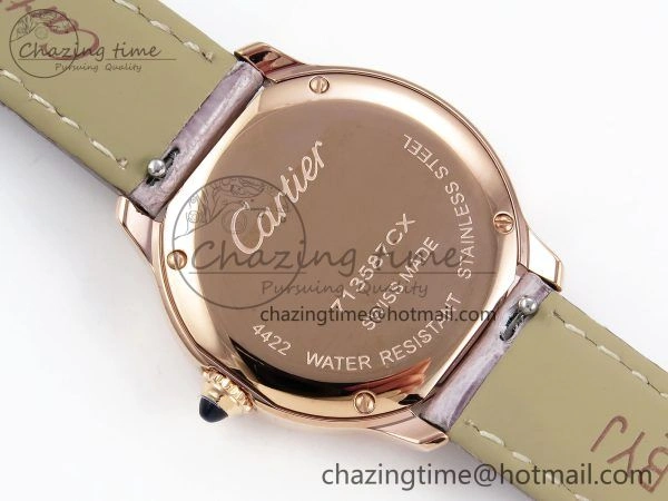 ComfortFit Ronde Louis Cartier 29mm RG DRF 1:1 Best Edition Sandblasted Beige Dial on Purple Leather Strap Ronda Quartz 5975
