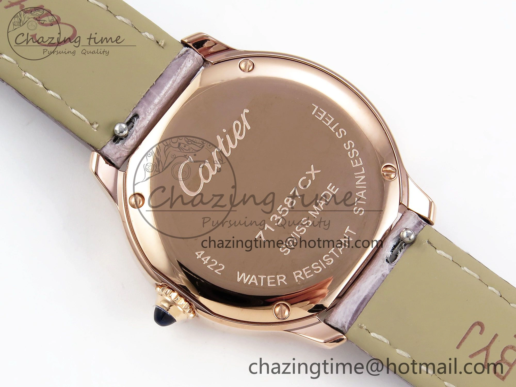 ComfortFit Ronde Louis Cartier 29mm RG DRF 1:1 Best Edition Sandblasted Beige Dial on Purple Leather Strap Ronda Quartz 5975