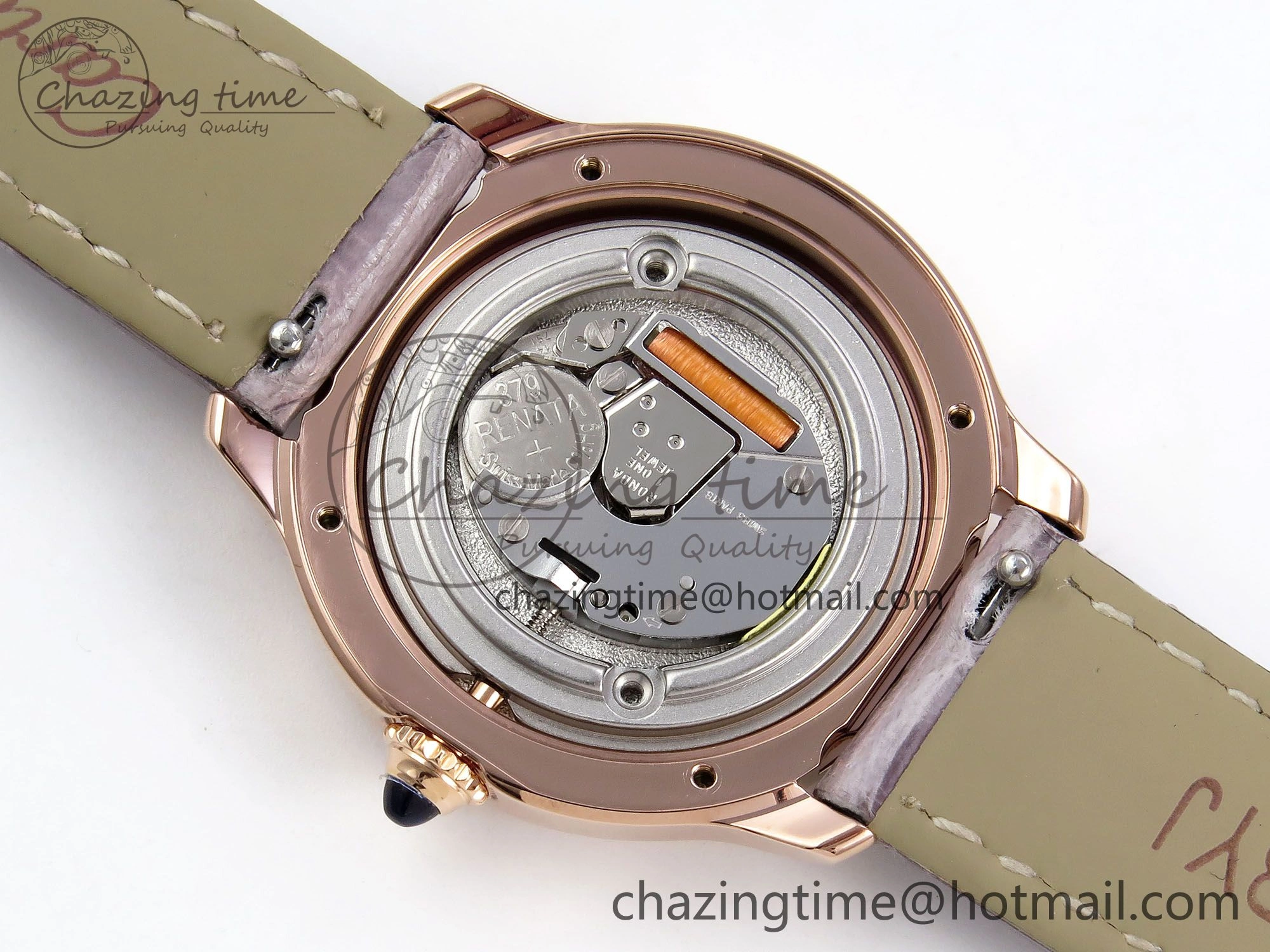 ComfortFit Ronde Louis Cartier 29mm RG DRF 1:1 Best Edition Sandblasted Beige Dial on Purple Leather Strap Ronda Quartz 5975