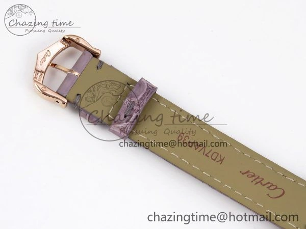 ComfortFit Ronde Louis Cartier 29mm RG DRF 1:1 Best Edition Sandblasted Beige Dial on Purple Leather Strap Ronda Quartz 5975
