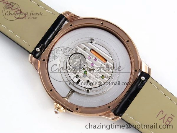 Ronde Louis Cartier 36mm RG DRF 1:1 Best Edition Sandblasted Beige Dial Diamonds Bezel on Black Leather Strap Ronda Quartz GoodFit 5971