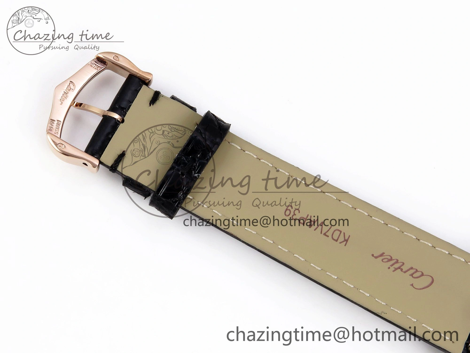 Ronde Louis Cartier 36mm RG DRF 1:1 Best Edition Sandblasted Beige Dial Diamonds Bezel on Black Leather Strap Ronda Quartz GoodFit 5971