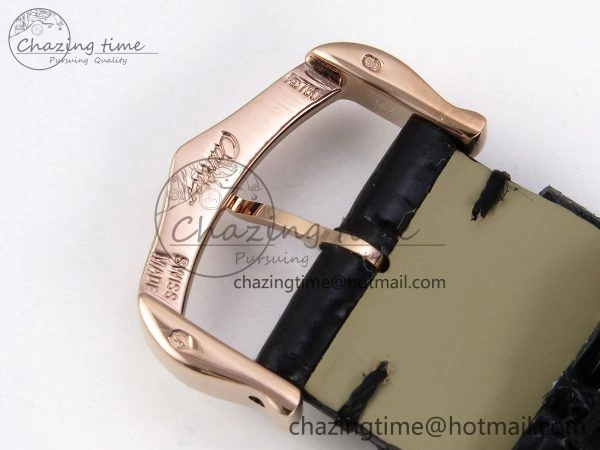 Ronde Louis Cartier 36mm RG DRF 1:1 Best Edition Sandblasted Beige Dial Diamonds Bezel on Black Leather Strap Ronda Quartz GoodFit 5971