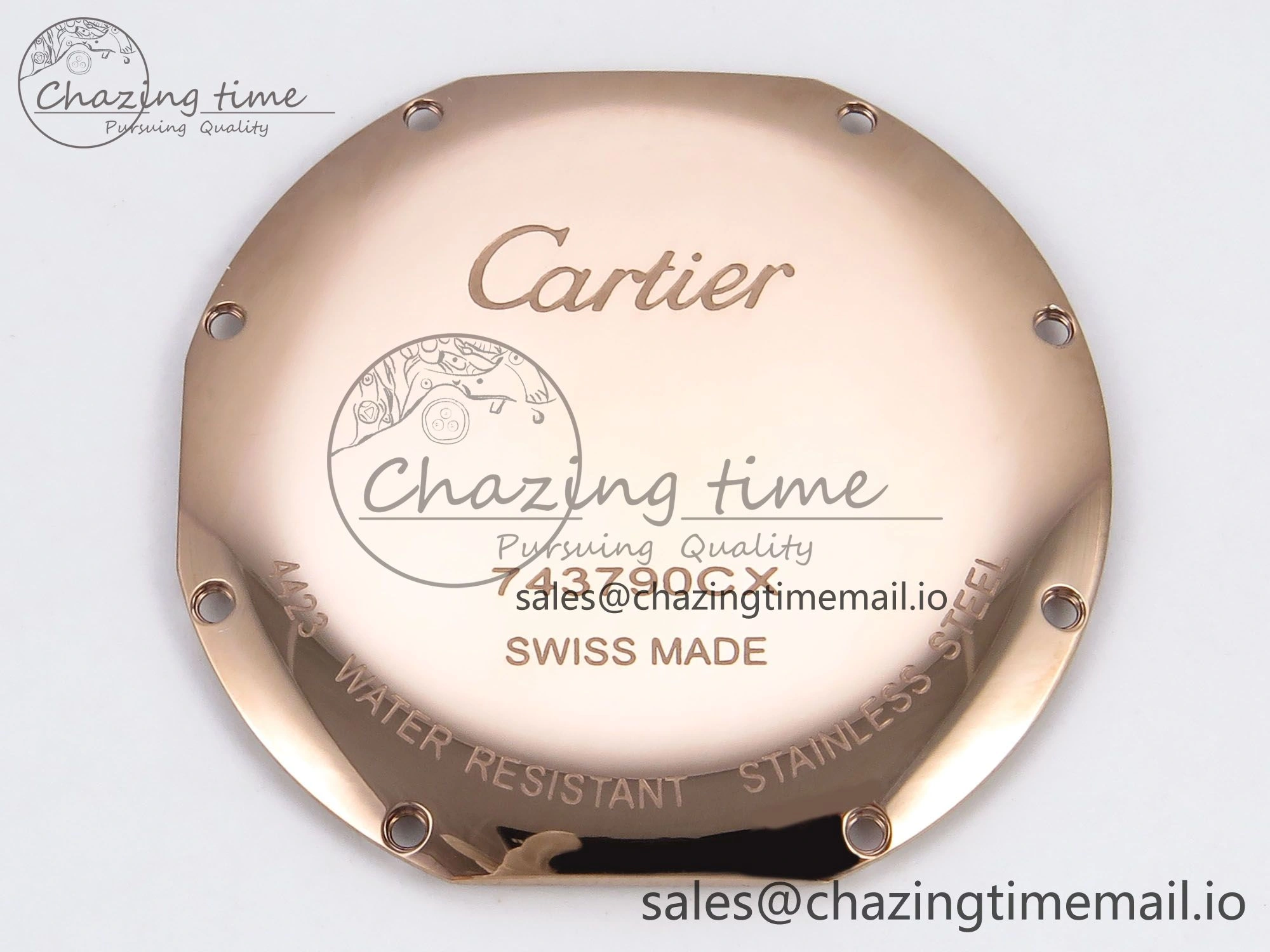 Seasonal Ronde Louis Cartier 36mm RG DRF 1:1 Best Edition Sandblasted Beige Dial Diamonds Bezel on Blue Leather Strap Ronda Quartz 5872