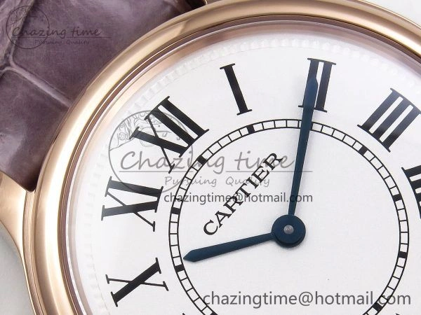 Ronde Louis Cartier 36mm RG DRF 1:1 Best Edition Sandblasted Beige Dial on Purple Leather Strap Ronda Quartz Stretchable 5973