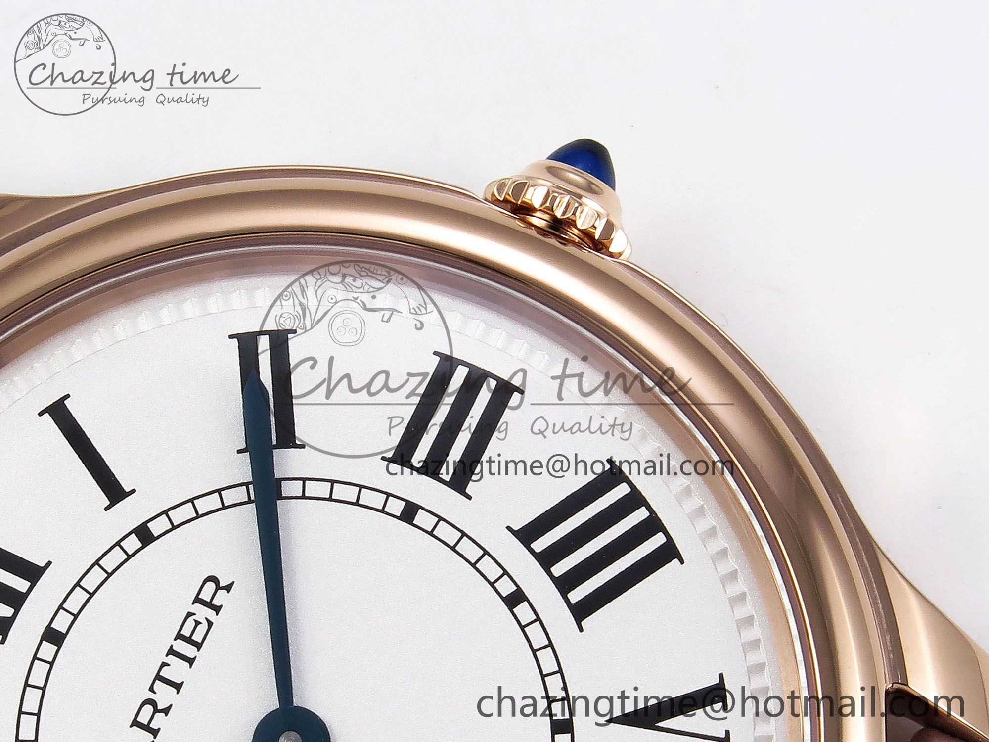 Ronde Louis Cartier 36mm RG DRF 1:1 Best Edition Sandblasted Beige Dial on Purple Leather Strap Ronda Quartz Stretchable 5973