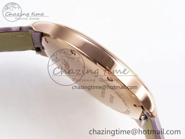 Ronde Louis Cartier 36mm RG DRF 1:1 Best Edition Sandblasted Beige Dial on Purple Leather Strap Ronda Quartz Stretchable 5973