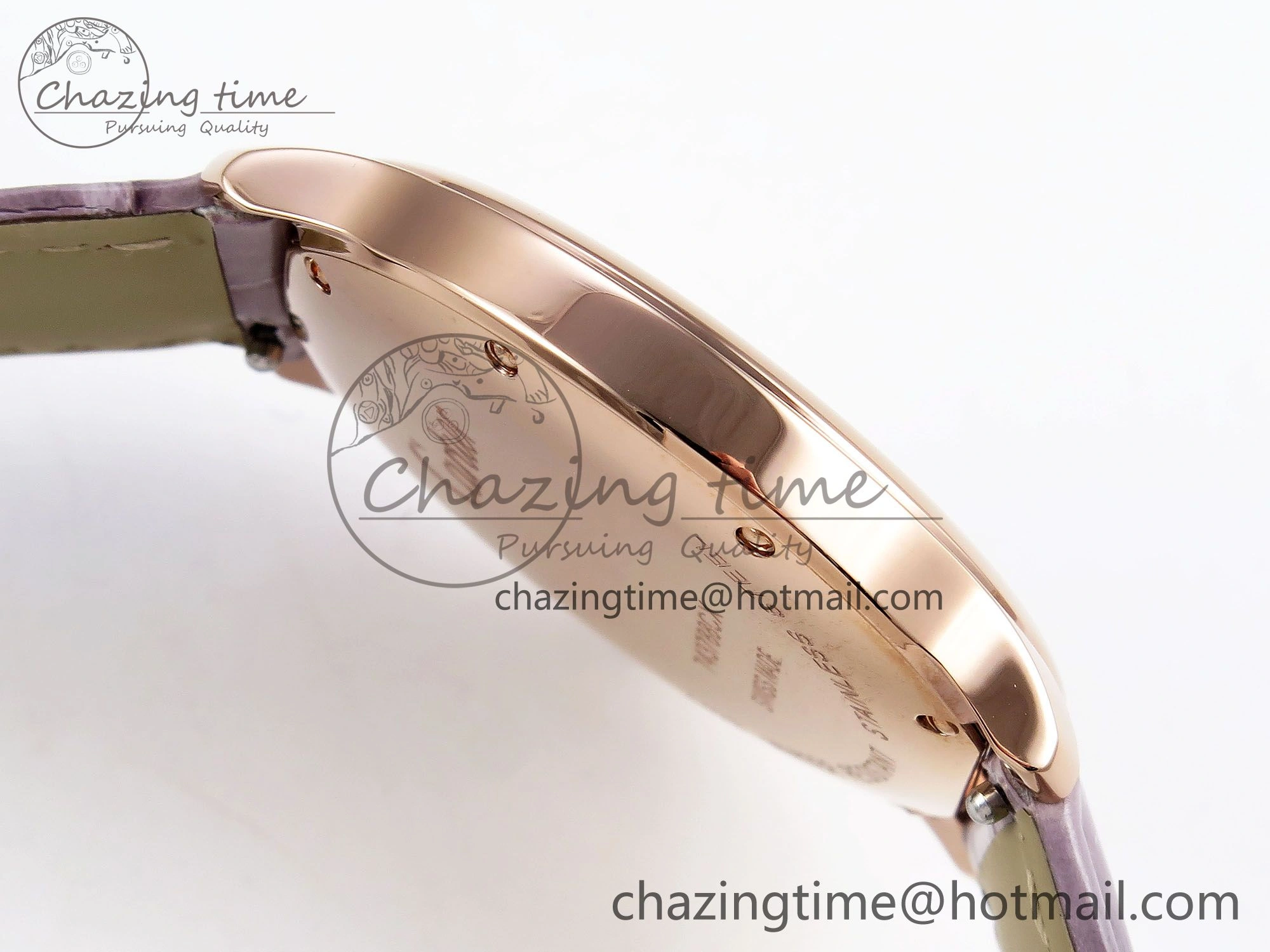 Ronde Louis Cartier 36mm RG DRF 1:1 Best Edition Sandblasted Beige Dial on Purple Leather Strap Ronda Quartz Stretchable 5973