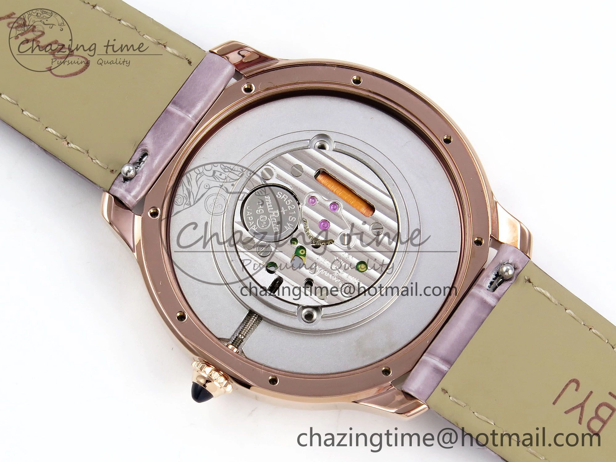Ronde Louis Cartier 36mm RG DRF 1:1 Best Edition Sandblasted Beige Dial on Purple Leather Strap Ronda Quartz Stretchable 5973