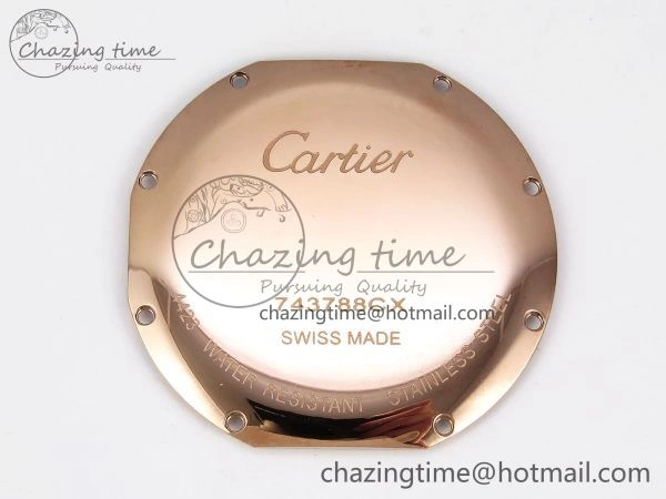 Ronde Louis Cartier 36mm RG DRF 1:1 Best Edition Sandblasted Beige Dial on Purple Leather Strap Ronda Quartz Stretchable 5973