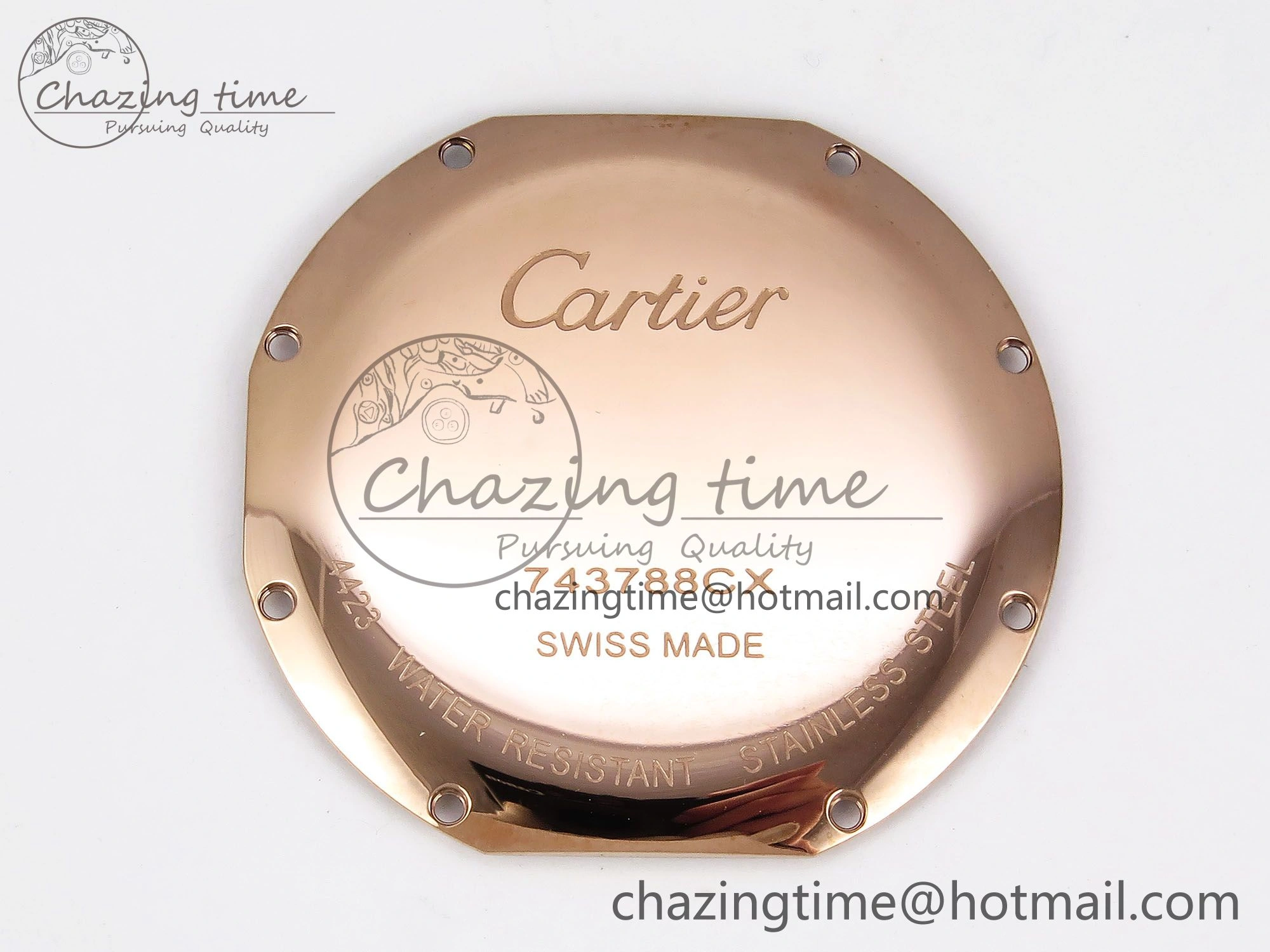 Ronde Louis Cartier 36mm RG DRF 1:1 Best Edition Sandblasted Beige Dial on Purple Leather Strap Ronda Quartz Stretchable 5973